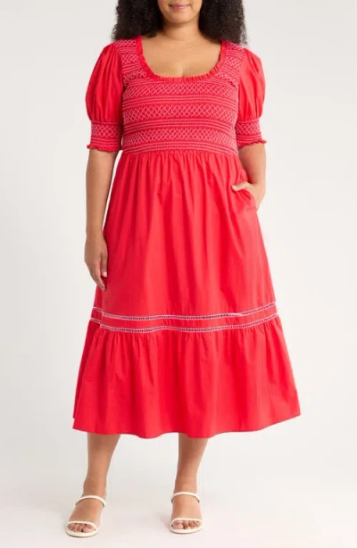 Sugarlips Carlene Smocked Midi Dress In Red