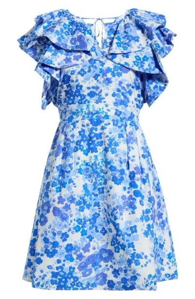 Sugarlips Carli Ruffle Sleeve Minidress In Blue