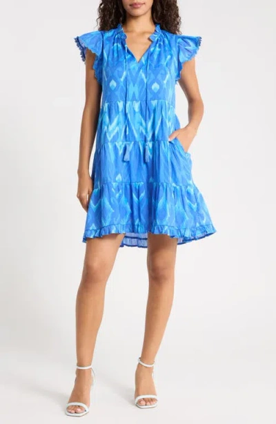 Sugarlips Carys Print Ruffle Minidress In Blue