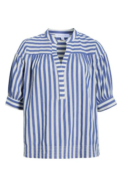 Sugarlips Catana Stripe Split Neck Top In Blue