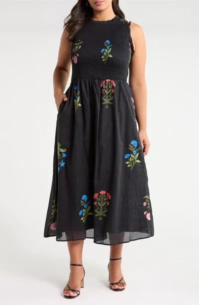 Sugarlips Cecil Smocked Sleeveless Midi Dress In Black