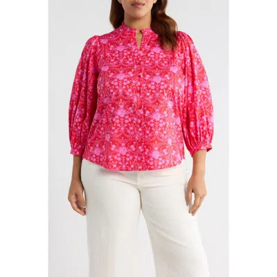 Sugarlips Cecy Floral Ima Button-up Shirt In Pink