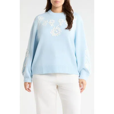 Sugarlips Celestial Floral Embroidered Sweater In Blue