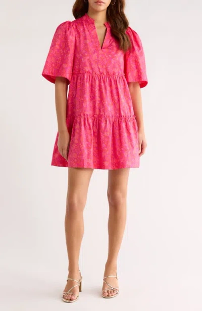 Sugarlips Cerise Floral Dixie Tiered Cotton Dress In Multi