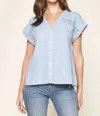 Sugarlips Chambray Crochet Trim Top In Light Blue In Blue
