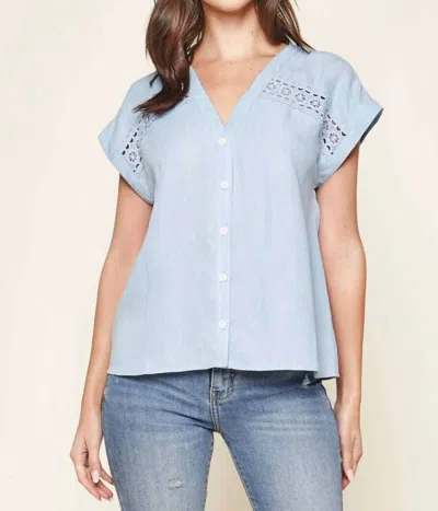 Sugarlips Chambray Crochet Trim Top In Light Blue
