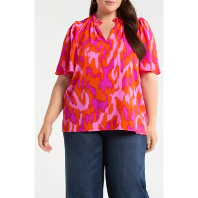 Sugarlips Charly Abstract Keira Ruffle Top In Pink