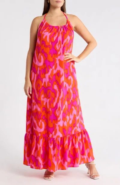 Sugarlips Charly Abstract Solita Halter Maxi Dress In Multi