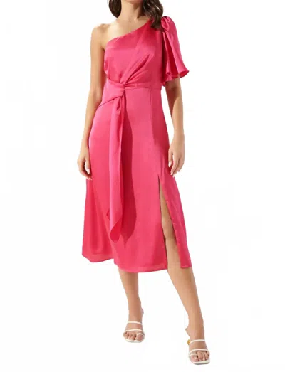 Sugarlips Chateau Satin One Shoulder Midi Dress In Fuchsia In Pink