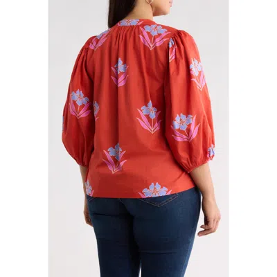 Sugarlips Cheney Floral Split Neck Top In Rust-pink