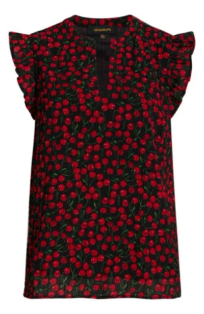 Sugarlips Cherry Crush Flutter Sleeve Top In Red
