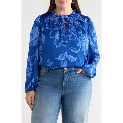Sugarlips Ciara Floral Lindsey Ruffle Top In Blue