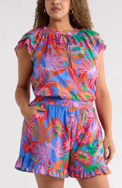 Sugarlips Cindal Floral Hita Ruffle Top In Multi