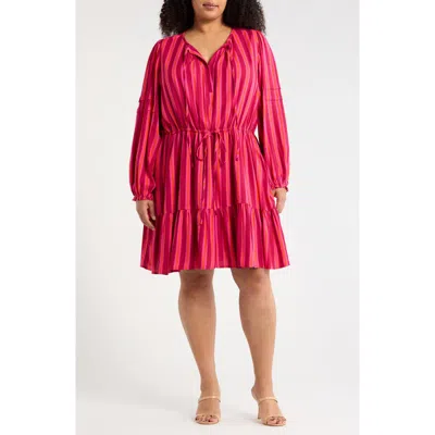 Sugarlips Clarisa Stripes Lomie Long Sleeve Dress In Pink