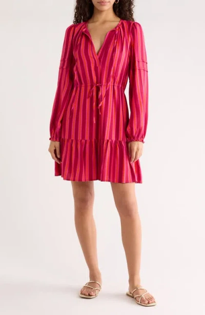 Sugarlips Clarisa Stripes Lomie Long Sleeve Minidress In Pink