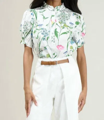 Sugarlips Clove Garden Floral Puff Sleeve Top In White