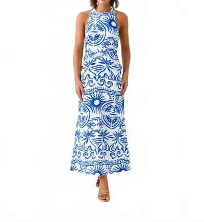Sugarlips Coastal Calling Cross Back Maxi Dress In Blue/white In Multi