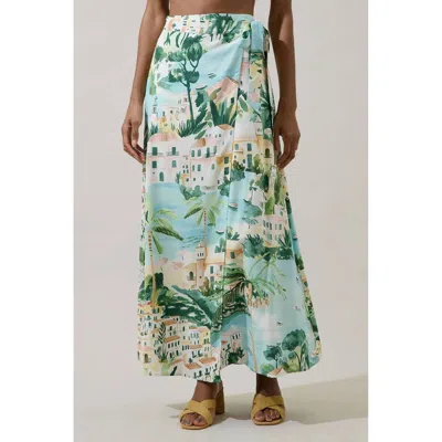 Sugarlips Coastal Wrap Skirt In Aqua Multi