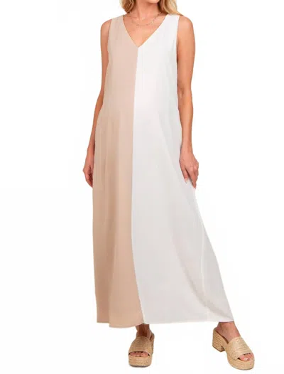Sugarlips Color Block Shift Maxi Dress In Oatmeal/white
