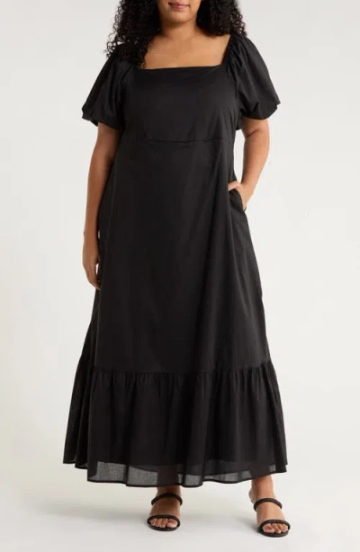 Sugarlips Coraly Xena Puff Sleeve Cotton Maxi Dress In Black