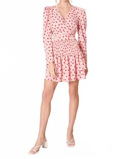 Sugarlips Corazon Heart Print Surplice Cropped Top In Pink-red In Multi