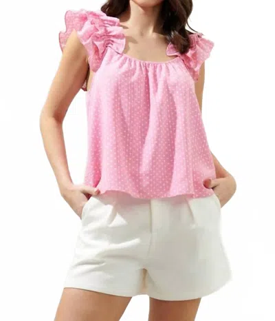 Sugarlips Corinne Polka Dot Ruffle Tank Top In Pink