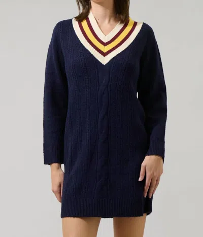Sugarlips Corunna V-neck Mini Sweater Dress In Navy In Blue