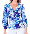 Sugarlips Cosette Front Tie Peplum Top In Coastal Blue In Blue