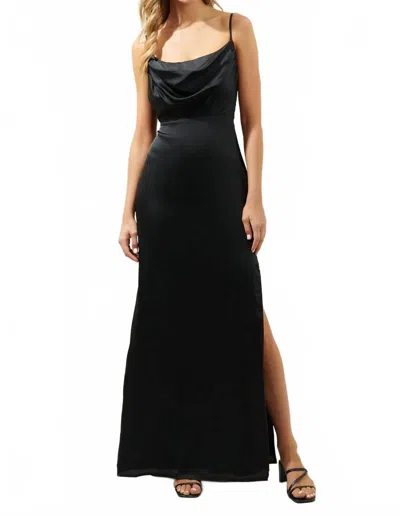 Sugarlips Cowl Necklace Satin Long Dress In Black