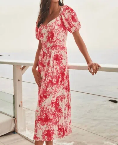 Sugarlips Crush Puff Sleeve Dress In Coral In Pink