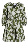 Sugarlips Dabria Hizley Floral Long Sleeve Cotton Dress In Green