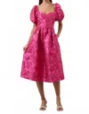 Sugarlips Danica Jacquard Alessi Puff Sleeve Midi Dress In Fuchsia In Pink