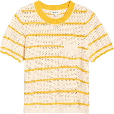 Sugarlips Dannah Stripe Open Knit Sweater In Yellow