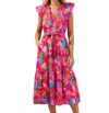 SUGARLIPS DAPHNE BUTTON MIDI DRESS IN FUSCHIA MULTI