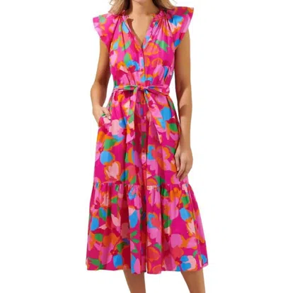 Sugarlips Daphne Button Midi Dress In Fuschia Multi
