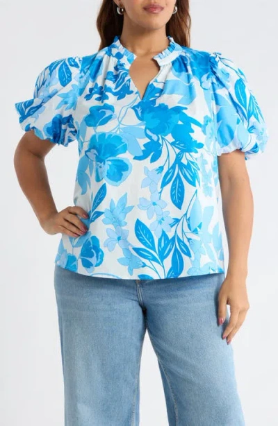 Sugarlips Darian Floral Ruffle Top In Blue