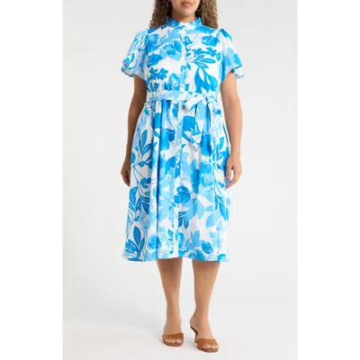Sugarlips Darien Floral Aurelia Babydoll Cotton Midi Dress In Blue