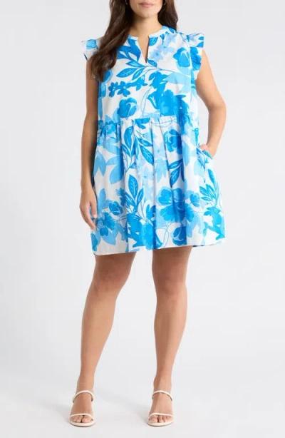 Sugarlips Darien Floral Kass Ruffle Minidress In Blue