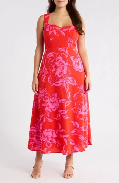 Sugarlips Darline Floral Bary Smocked Maxi Dress In Red