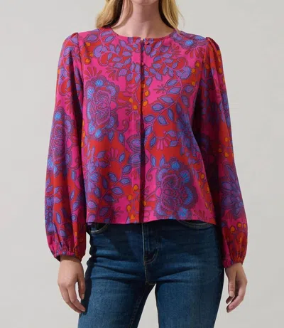 Sugarlips Darret Floral Long Sleeve Blouse In Fuchsia-multi