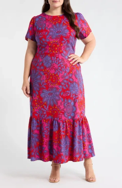 Sugarlips Darret Floral Ruffle Maxi Dress In Blue