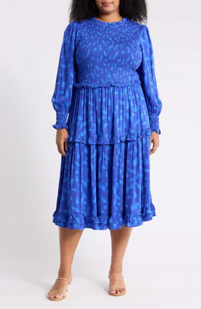 Sugarlips Darya Smocked Midi Dress In Blue