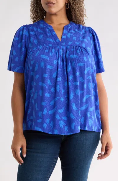 Sugarlips Darya Strokes Ferma Split Neck Top In Cobalt Blue