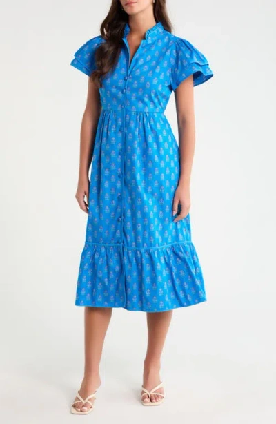 Sugarlips Davie Button Midi Shirtdress In Blue