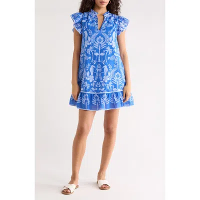 Sugarlips Davina Floral Egga Shift Minidress In Blue