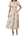 Sugarlips Day Lily Palmer Poplin Tiered Maxi Dress In Off-white Multi