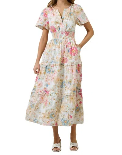 Sugarlips Day Lily Palmer Poplin Tiered Maxi Dress In Off-white Multi
