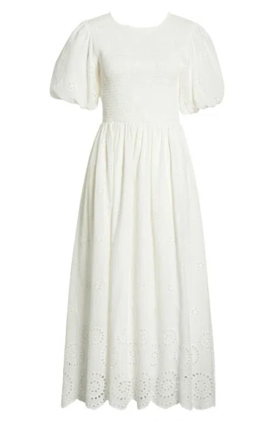 Sugarlips Deana Eyelet Smocked Midi Dress In White