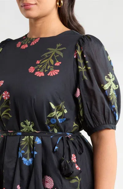 Sugarlips Deliah Godet Cotton Minidress In Black-floral