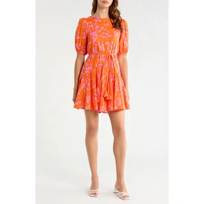 Sugarlips Delilah Floral Godet Pleat Cotton Minidress In Orange-pink